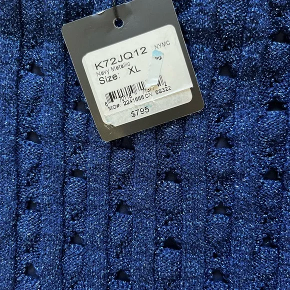 Navy Metallic Knit Skirt Midi